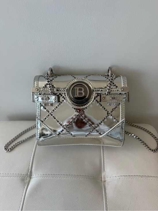 Balmain Handbags - Balmain Silver Metallic Quilted Chain Crossbody